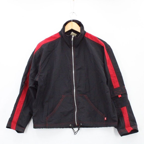 Vintage Big Flirt Windbreaker Jacket Women Black & Red Full Zip Retro Size M 90s - Picture 1 of 9